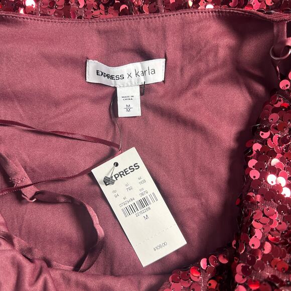 Express X Karla Red Sequin Bodycon Midi Dress Size M Spaghetti Strap Sparkly NWT - Picture 4 of 8